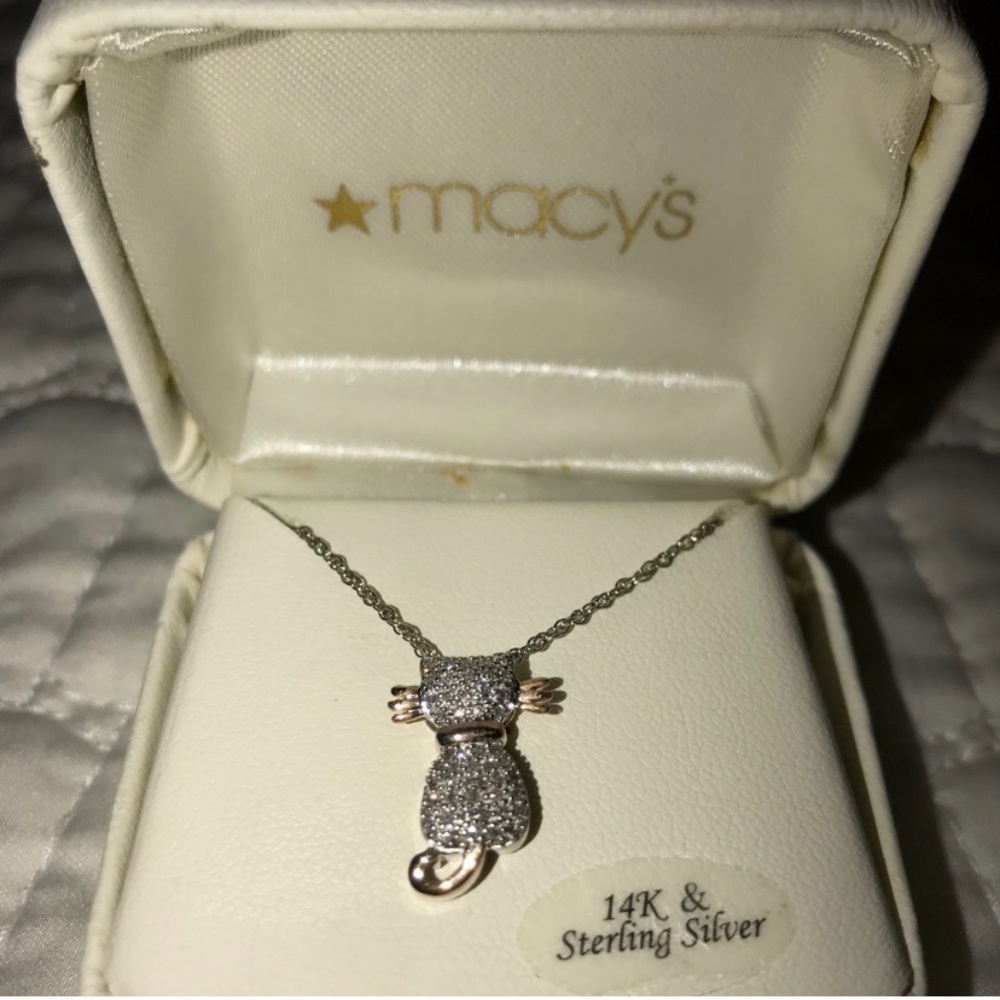 diamond🔹cat 🙀 necklace 14k rose gold and silver